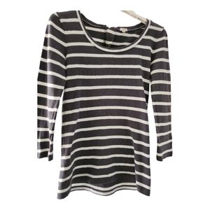 J. Crew Striped Jersey Size XS Grey Cotton Top Back Zip 3/4 Sleeve